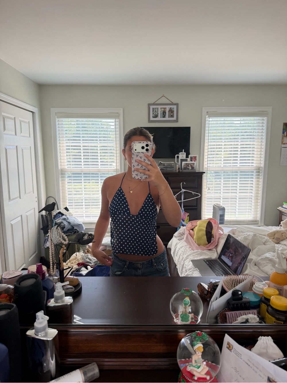 Navy Blue Polka Dot Halter Top